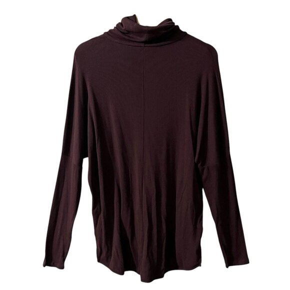Bobi Ficus Ribbed Sweater Top Size Large Pullover Turtleneck Brandy Red Slit Hem - Picture 4 of 8